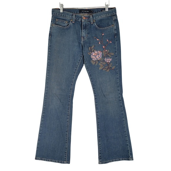 Calvin Klein Jeans Denim - Calvin Klein Jeans Flare Women 6 Blue Good Embroidered Floral Low Rise WP45A18